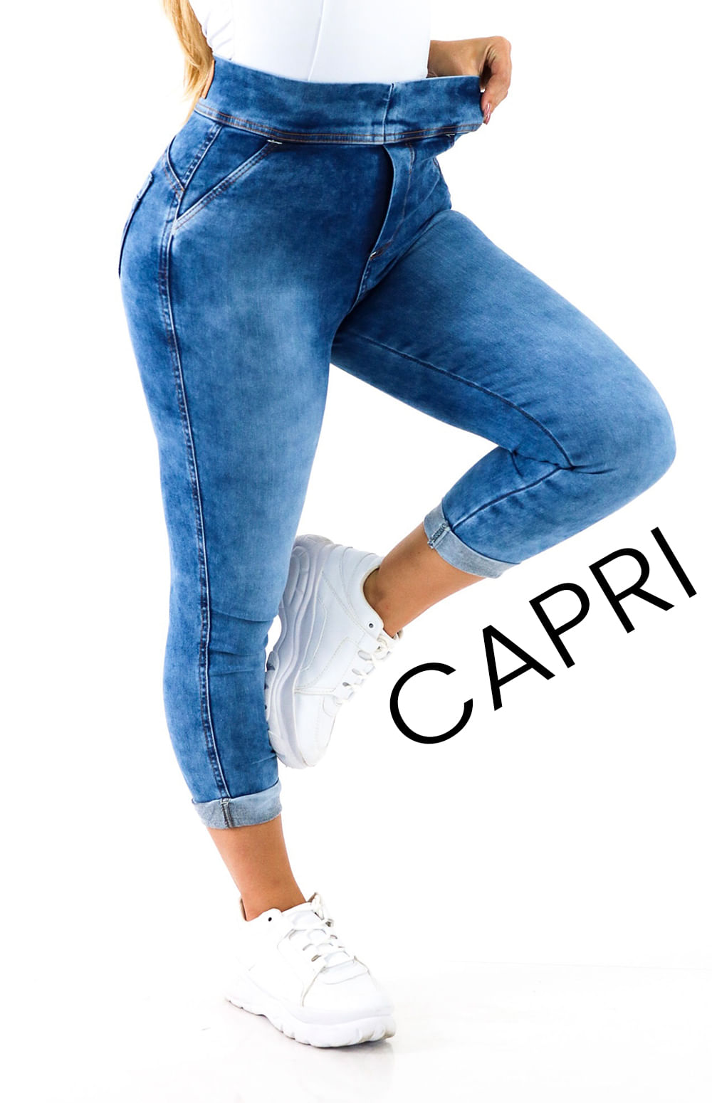 Calça Jeans Plus Size - Extreme Power Comfy Capri Blue