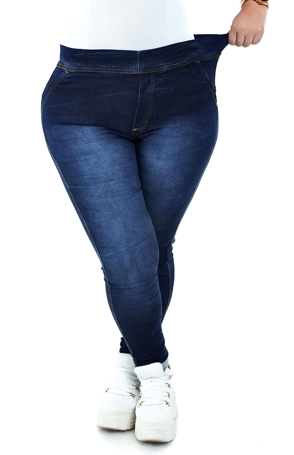 Calça legging jeans plus size jeans blue