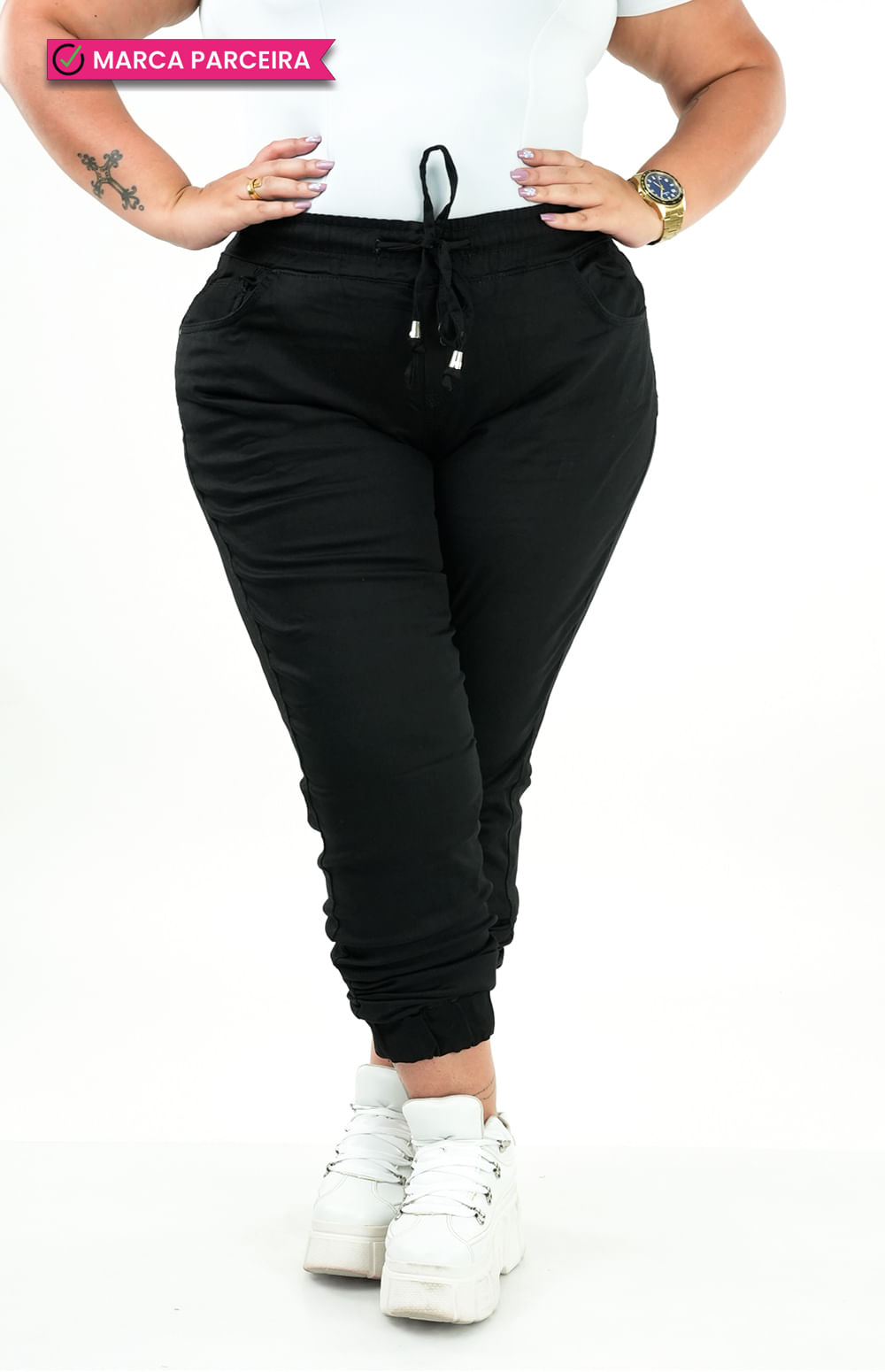 Calça Jeans Plus Size - Jogger preta