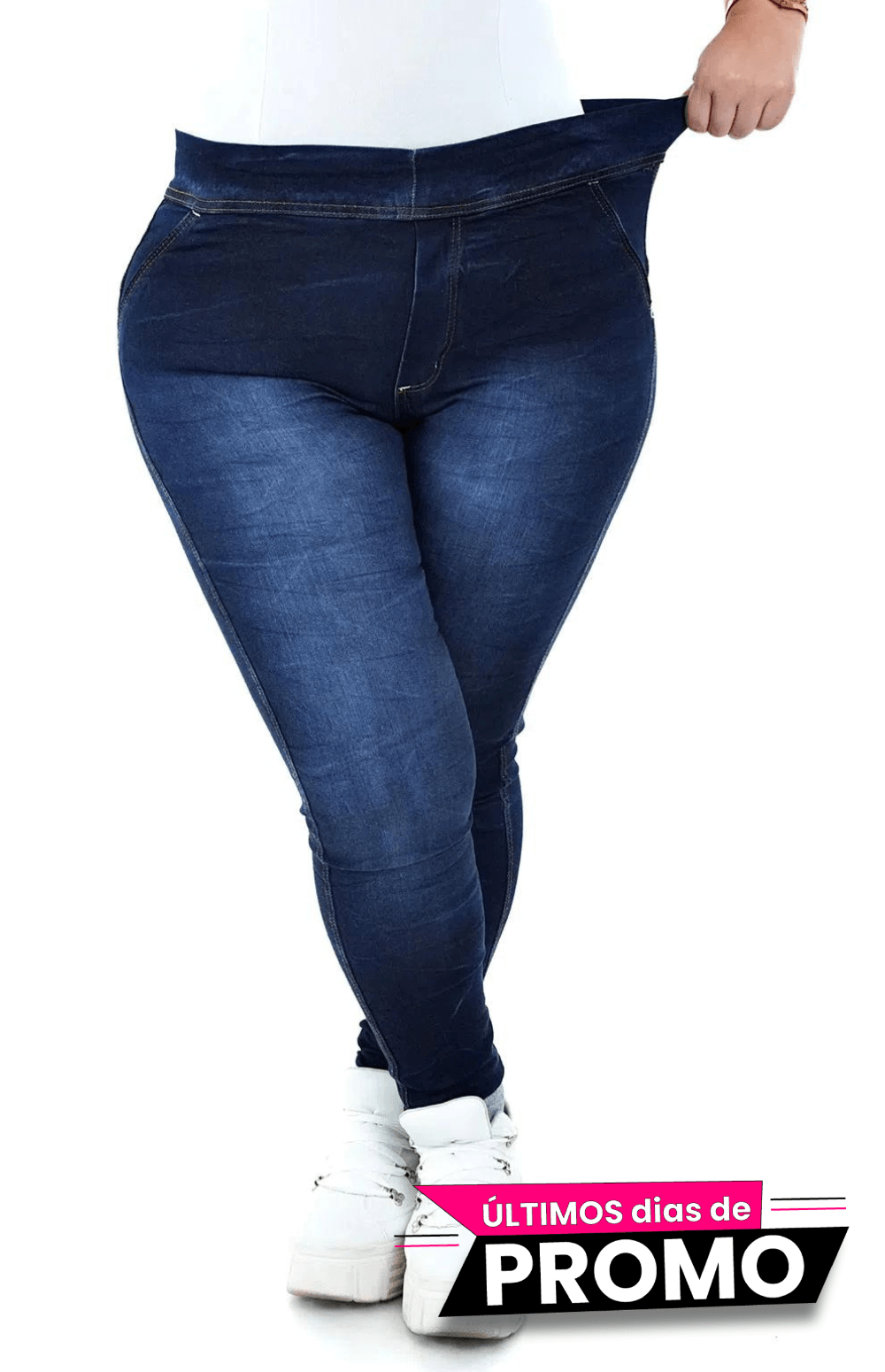 Moda Jeans Plus Size, Jeans de Denim Feminino Plus Size de Cintura Alta com  Leve Elasticidade e Vazados